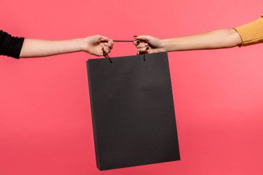 women pulling shopping bag clipart