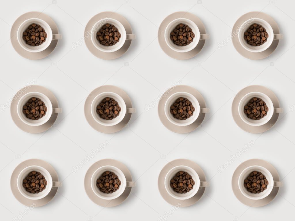 pattern of cups with coffee beans