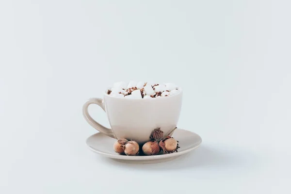 Cacao with marshmallows and walnuts — Stock Photo, Image