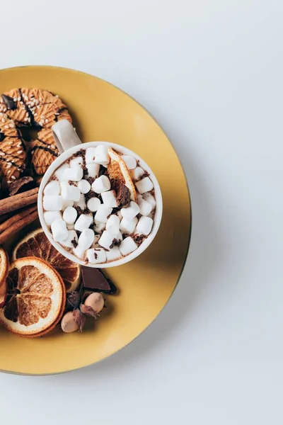 Placă cu cookie-uri și ceașcă de cacao — Fotografie, imagine de stoc