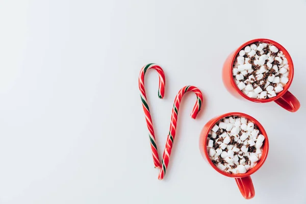 Cacao with marshmallows and candy canes — Stock Photo, Image