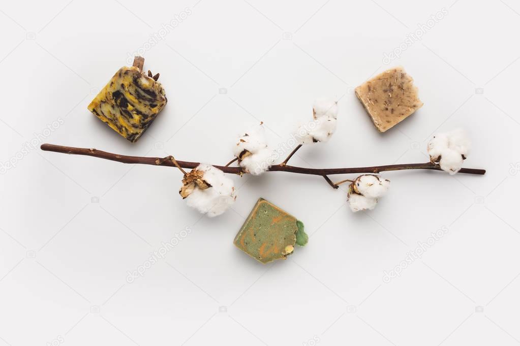handcrafted soap and cotton branch