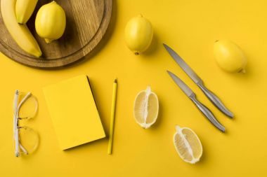 lemons with knifes and notebook with pencil clipart