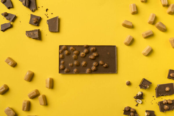 chocolate bar with iris milk candies 