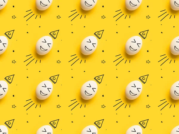 Painted eggs with smiling faces — Stock Photo, Image