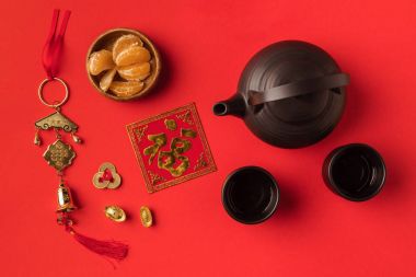 oriental decorations and tea set clipart