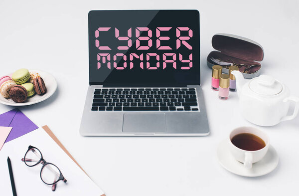 modern girly workplace with laptop