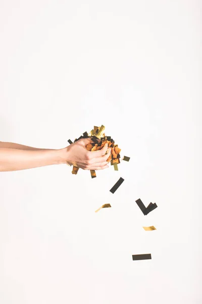 Woman holding confetti in hands — Stock Photo, Image