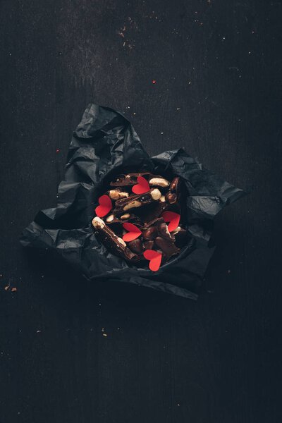 chocolate and red paper hearts
