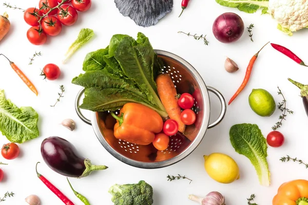 Colander with vegetables — Stock Image Colander with vegetables Royalty Free Stock Photos