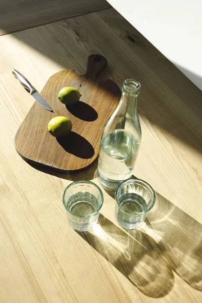 Overhead View Preparing Detox Water Limes — Stock Photo, Image