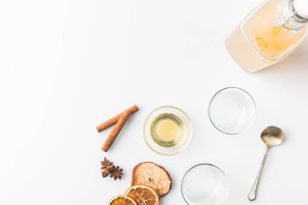 apple cider with spices composition isolated on white