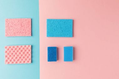 mavi ve pembe Pembe ve mavi sünger yıkama Üstten Görünüm