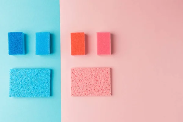 Top View Colorful Washing Sponges Pink Blue — Free Stock Photo