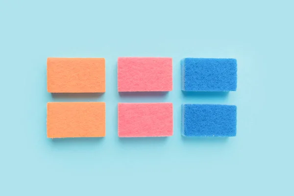 Top View Colorful Washing Sponges Blue — Free Stock Photo