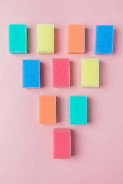 Top View Colorful Washing Sponges Pink — Free Stock Photo