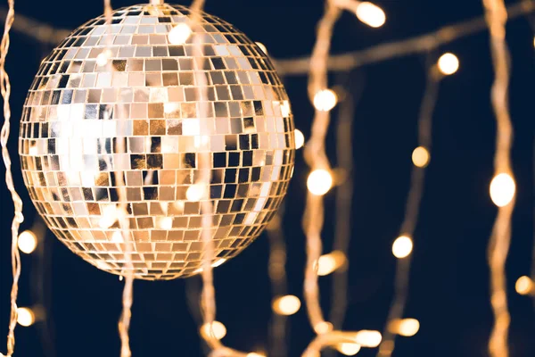 Glossy Disco Ball Garland Black Background — Stock Photo, Image