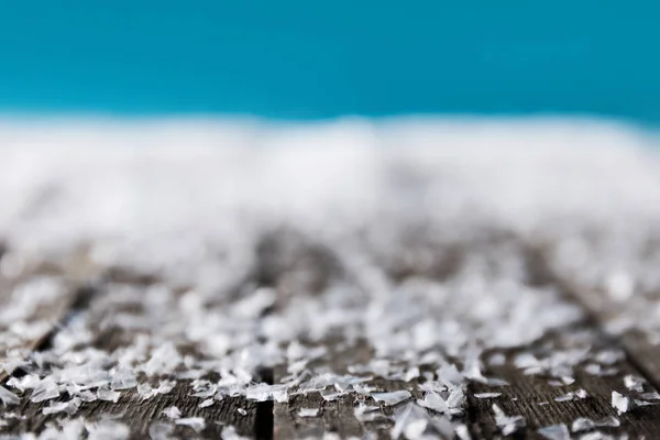 Fondo Invierno Con Nieve Borrosa Superficie Madera — Foto de Stock