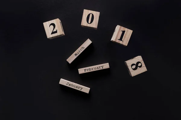 Top View Parts Wooden Calendar Isolated Black — Stock Photo, Image