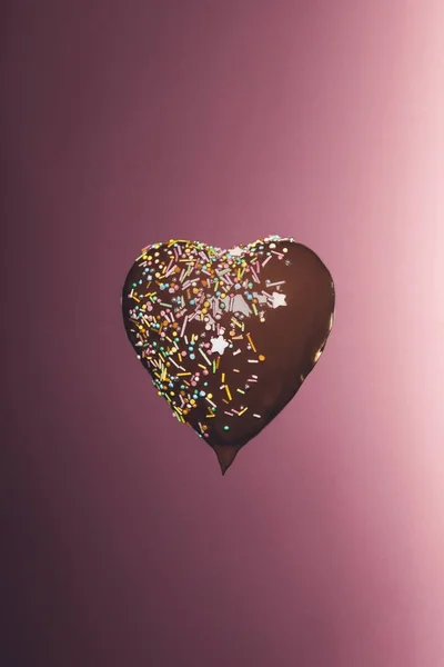 Chocolate Heart Shaped Candy Glaze Isolated Pink — Stock Photo, Image