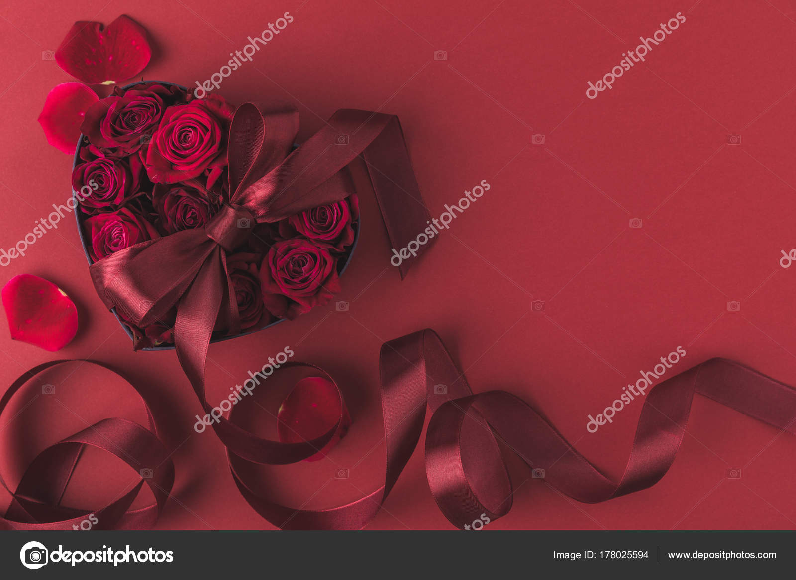 Flat Lay With Bouquet Of Roses Ribbon And Envelope Isolated On