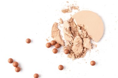 flat lay composition of nude cosmetic powder isolated on white clipart