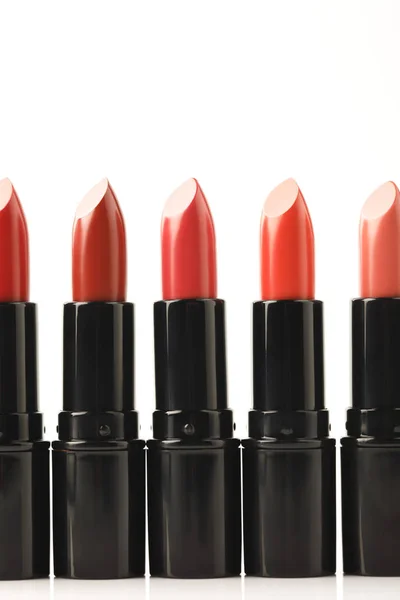 Row Lipsticks Different Shades Isolated White — Stock Photo, Image