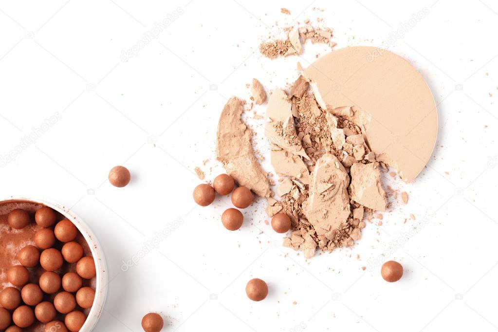 various types of cosmetic powder isolated on white