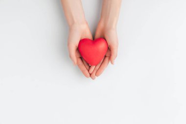 top view of hands holding red heart isolated on white background    clipart