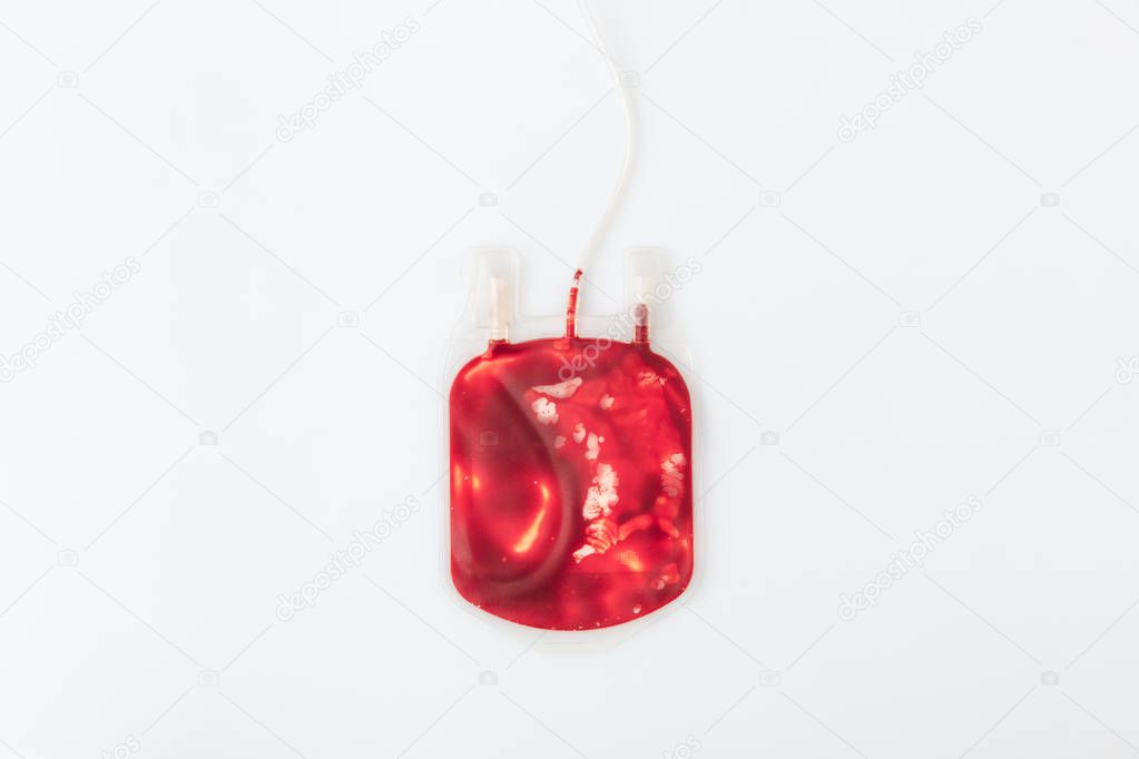 package with blood for transfusion isolated on white background