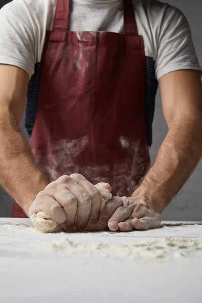 Cropped Image Chef Kneading Dough Table Kitchen — Free Stock Photo