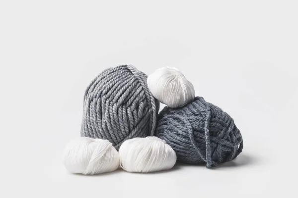 Grey White Yarn Balls Isolated White — Stock Photo, Image