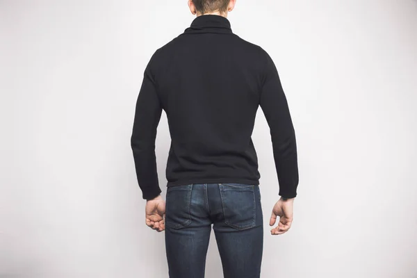 Rear View Man Black Sweater Isolated White — Stock Photo, Image