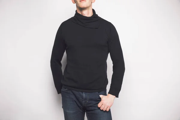 Schnappschuss Von Mann Schwarzem Pullover Isoliert Auf Weißem Hintergrund — Stockfoto