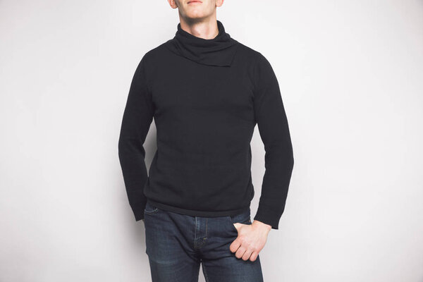 cropped shot of man in black sweater isolated on white