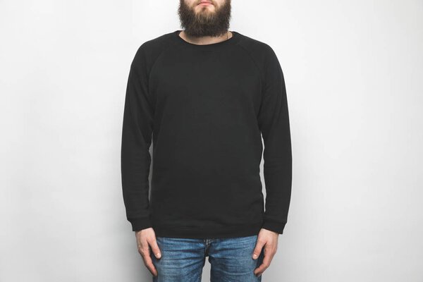 cropped shot of man in black sweatshirt isolated on white