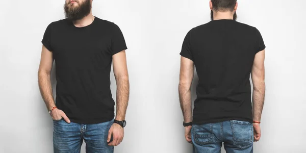 Front Back View Man Black Shirt Isolated White — Stock Photo, Image