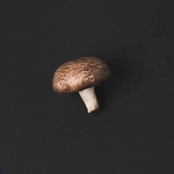 stock image top view of raw champignon mushroom isolated on black