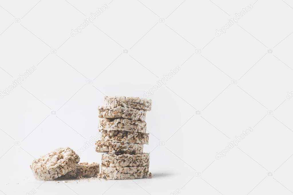 stack of healthy rice cakes isolated on white