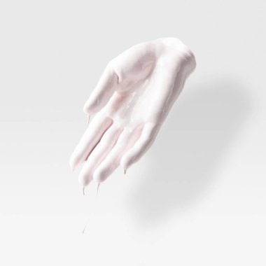 abstract sculpture in shape of human arm in white paint on white clipart