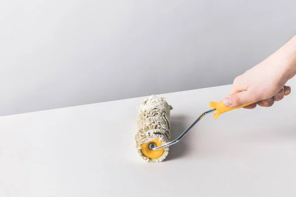 Cropped Image Woman Painting Surface Paint Roll Brush — Stock Photo, Image