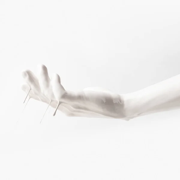 Kadının Beyaz Beyaz Izole Boya Damlama Kırpılmış Görüntü — Stok fotoğraf
