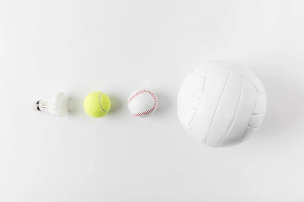 Various Sports Equipment Row White Surface — Stock Photo, Image