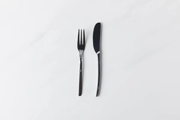 Fork Knife Placed White Surface Table Appointments Conception — Stock Photo, Image