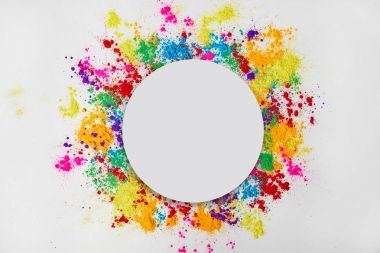 circle frame of colorful traditional powder, isolated on white, traditional Indian festival of colours clipart