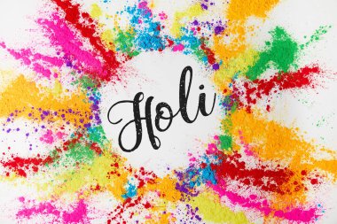 circle of colorful traditional powder with Holi sign, isolated on white, Hindu spring festival clipart