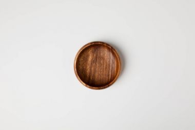 top view of wooden bowl isolated on white clipart