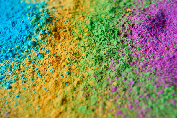 close up of colorful holi powder, traditional Indian festival of colours