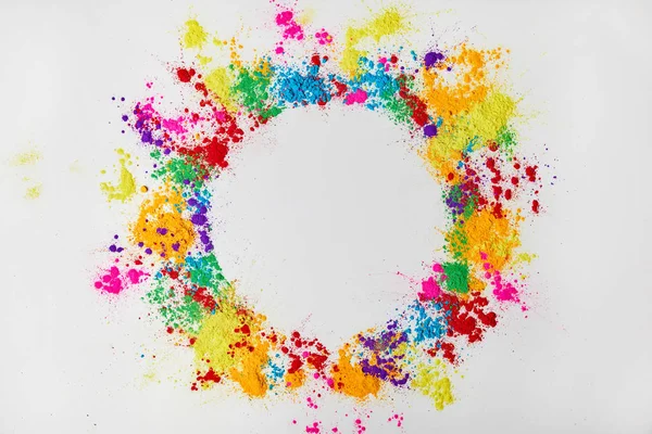 Circle Frame Multicolored Traditional Powder Isolated White Festival Colours — Stock Photo, Image