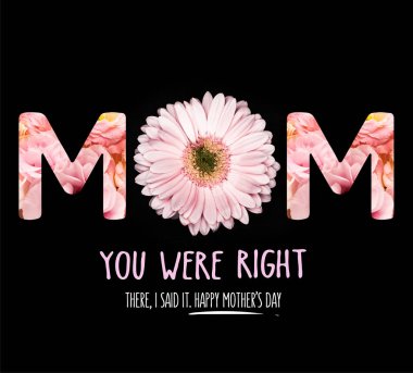 mothers day greeting card with pink gerbera isolated on black clipart